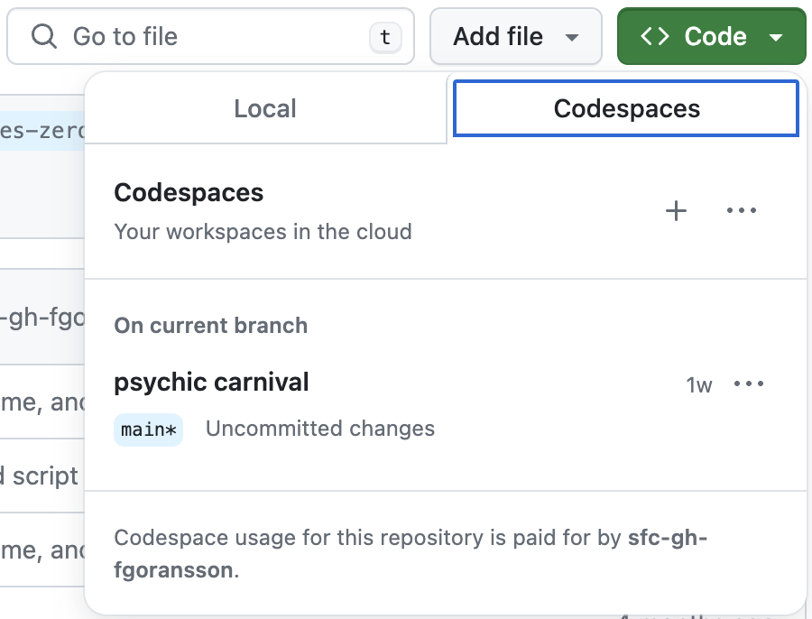 Create Codespace